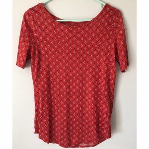 Loft Red Bandana Print Short Sleeve Linen Top